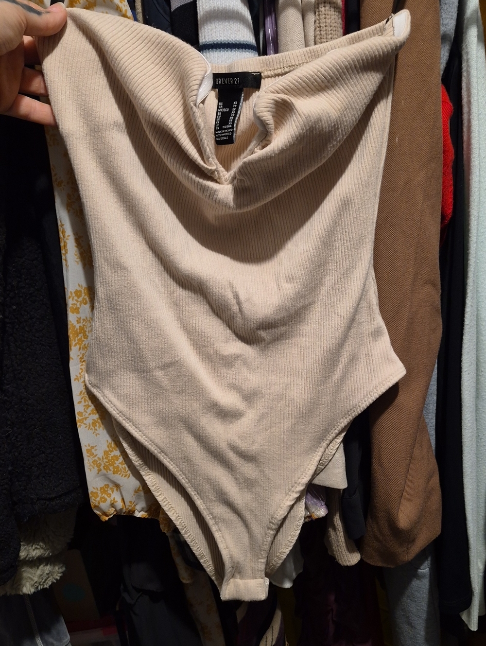 Forever 21 Beige Ribbed Strapless Bodysuit